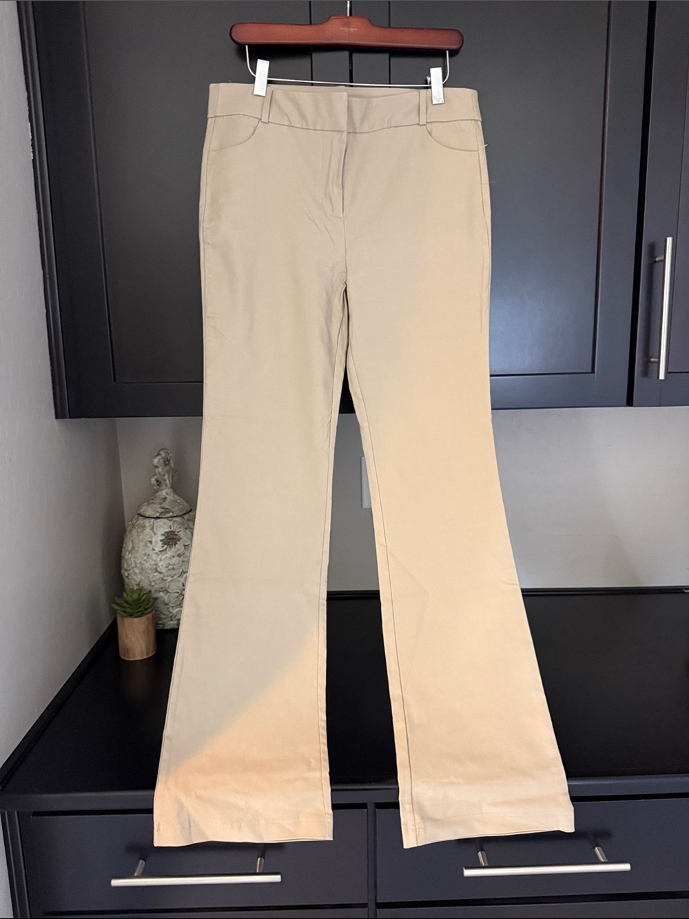 Tan Sweet Palm lightweight with stretch Flare Leg Pants